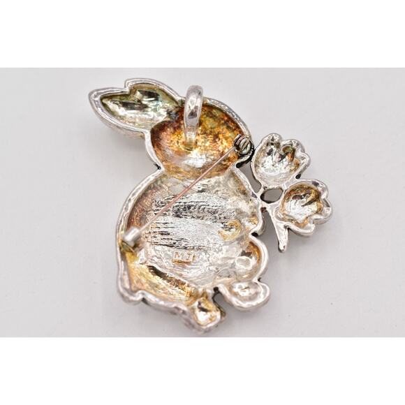 MJ Vintage Easter Bunny Rabbit Pin Brooch Pendant Big Heavy Chunky Signed BinBP - Picture 11 of 12